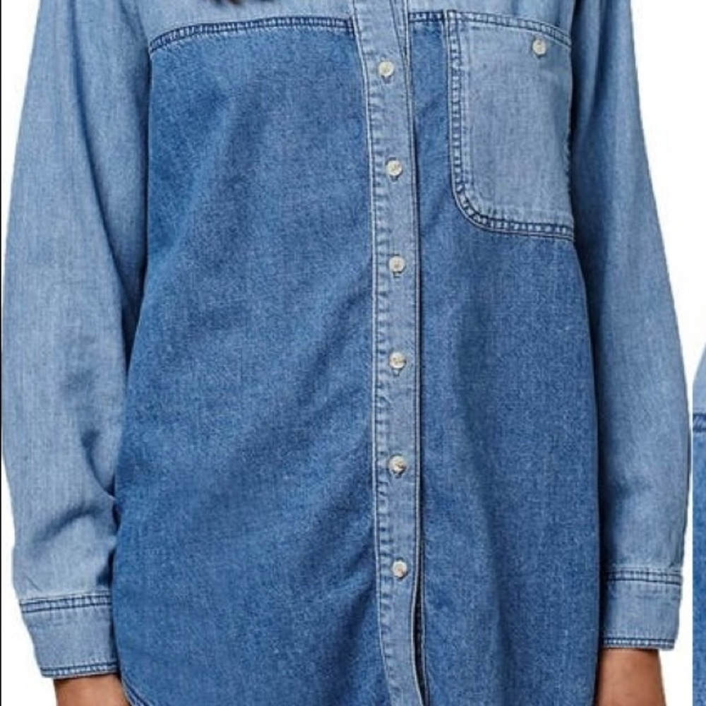 TopShop from Nordstrom’s| L Denim color block button down top